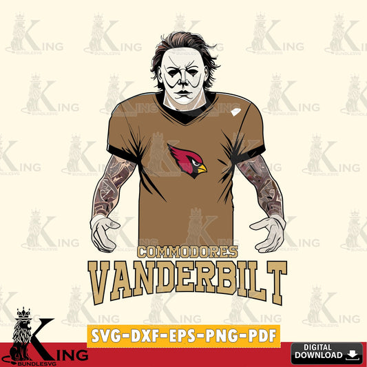 Vector design showing Vanderbilt Commodores Michael Myers tattoo football, a digital download for Cricut Maker and paper crafts.