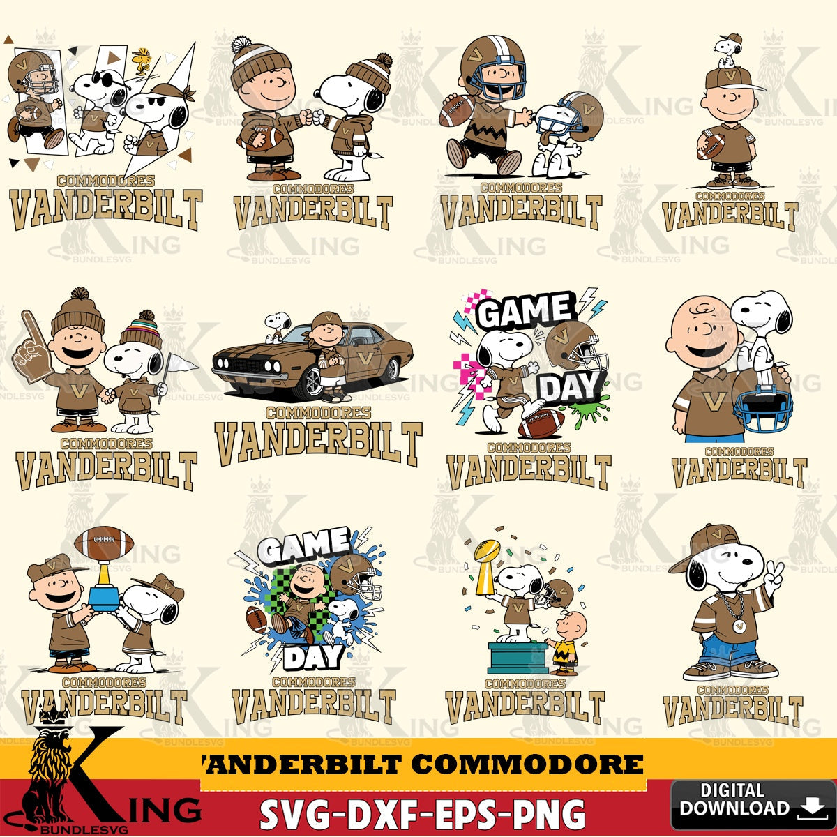 Vanderbilt Commodores Peanuts Football NCAA Bundle SVG, Cricut, Cut file  , Digital Download , Instant Download, Peanuts svg, NCAA svg, Football svg, Sport svg
