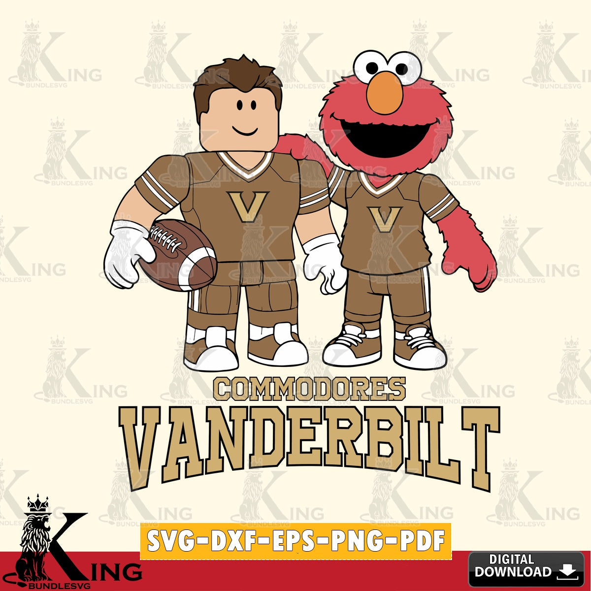 Vanderbilt Commodores Roblox & Elmo Football SVG file , NCAA Cricut,  File cut , Digital Download , PDF File