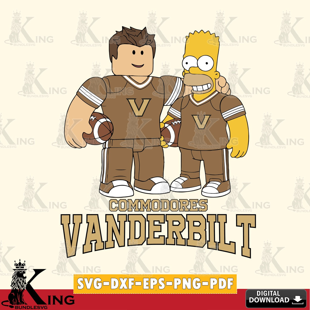 Vanderbilt Commodores Roblox & Homer Simpson Football SVG file , NCAA Cricut,  File cut , Digital Download , PDF File