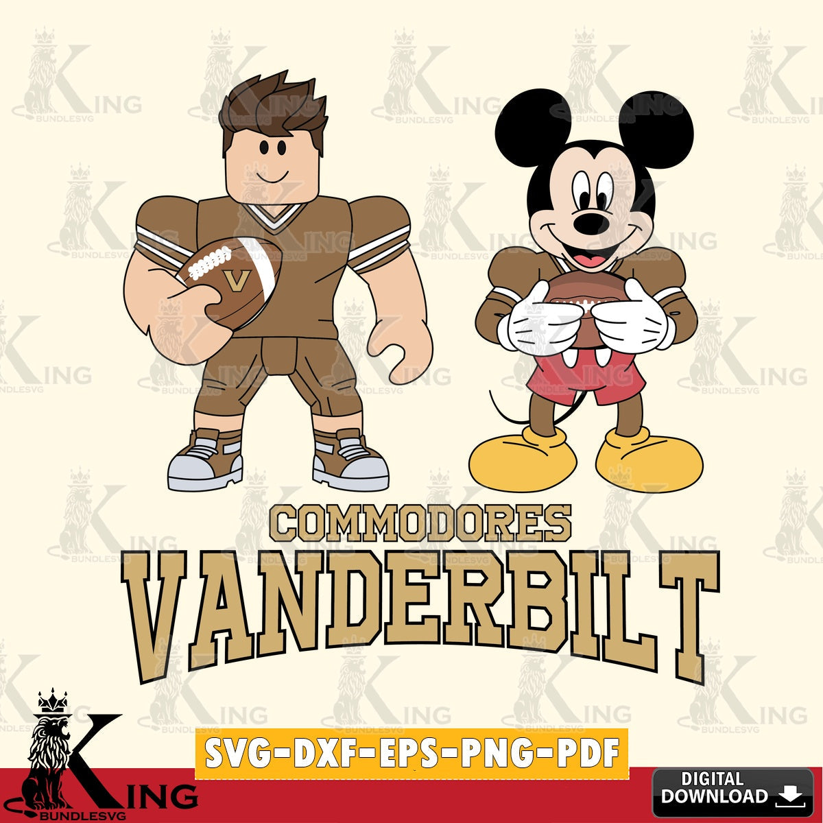 Vanderbilt Commodores Roblox & Mickey Football SVG file , NCAA Cricut,  File cut , Digital Download , PDF File