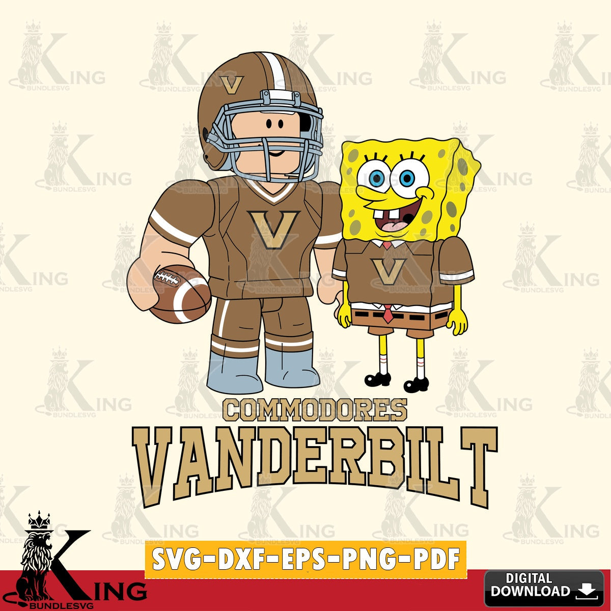 Vanderbilt Commodores Roblox & Spongebob Football SVG file , NCAA Cricut,  File cut , Digital Download , PDF File