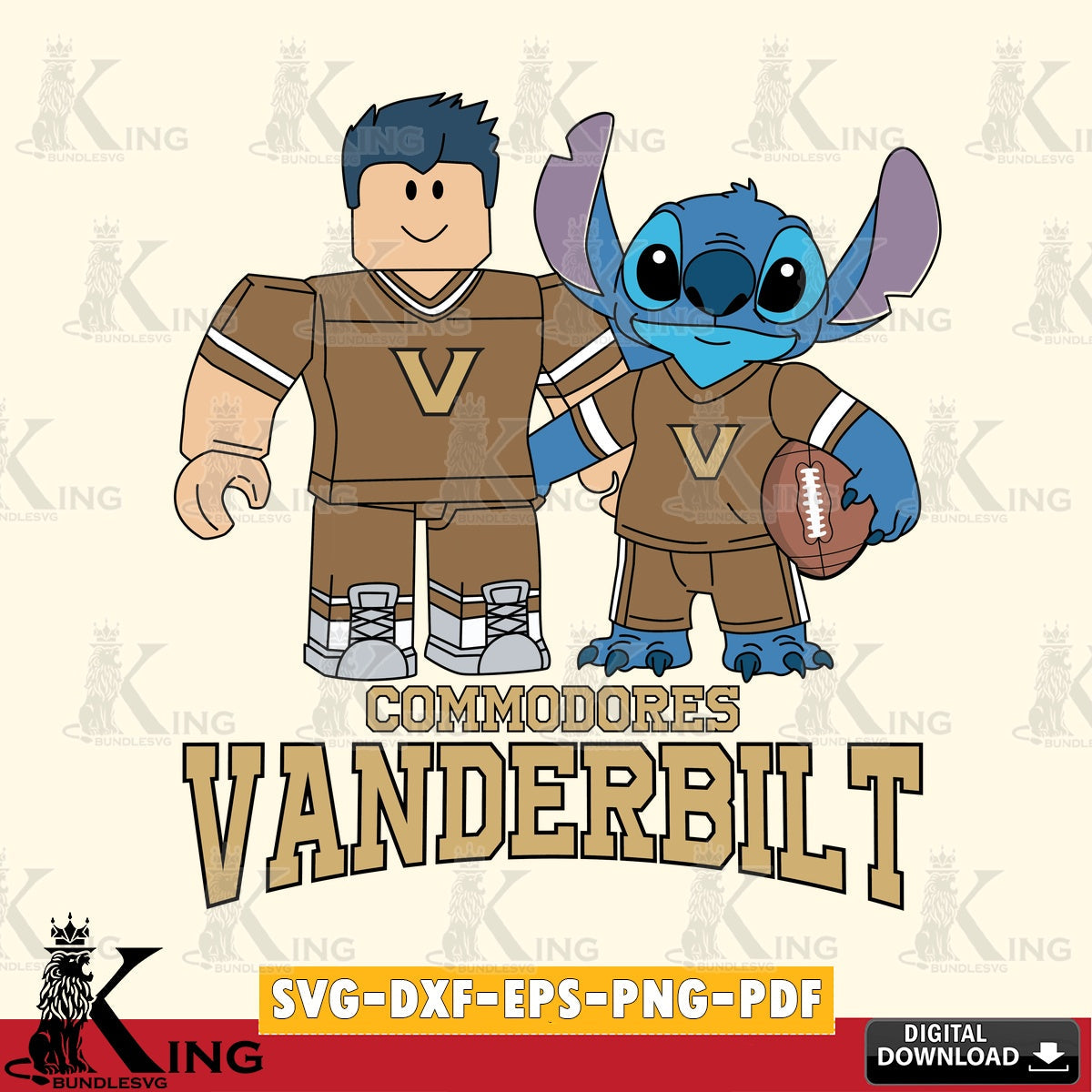 Vanderbilt Commodores Roblox & Stitch Football SVG file , NCAA Cricut,  File cut , Digital Download , PDF File