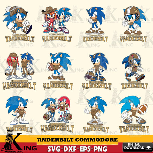 Vanderbilt Commodores Sonic & Knuckles NCAA FootballBundle SVG file, Vector , Digital Download , PDF File , Instant Download
