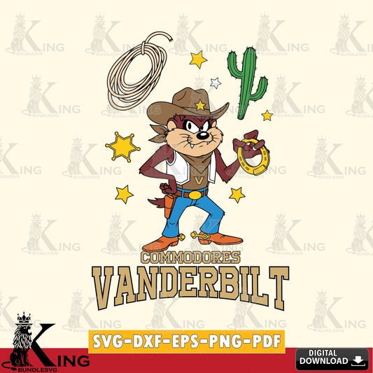Vanderbilt Commodores Taz Cowboy Western SVG file, Cut file  , Digital Download , Instant Download, Taz svg, NCAA svg