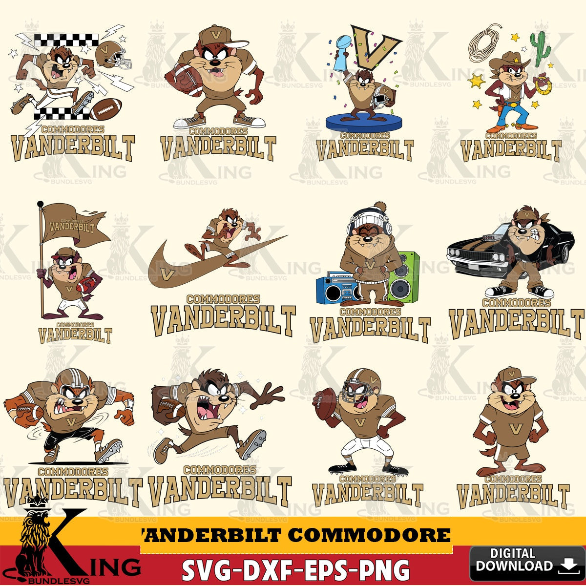 Vanderbilt Commodores Taz Football NCAA Bundle SVG file, Cut file  , Digital Download , Instant Download, Taz svg, NCAA svg