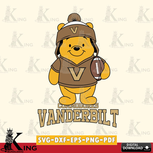Eye-catching graphic of Vanderbilt Commodores Winnie the Pooh football player, a printable vector design for sublimation and
