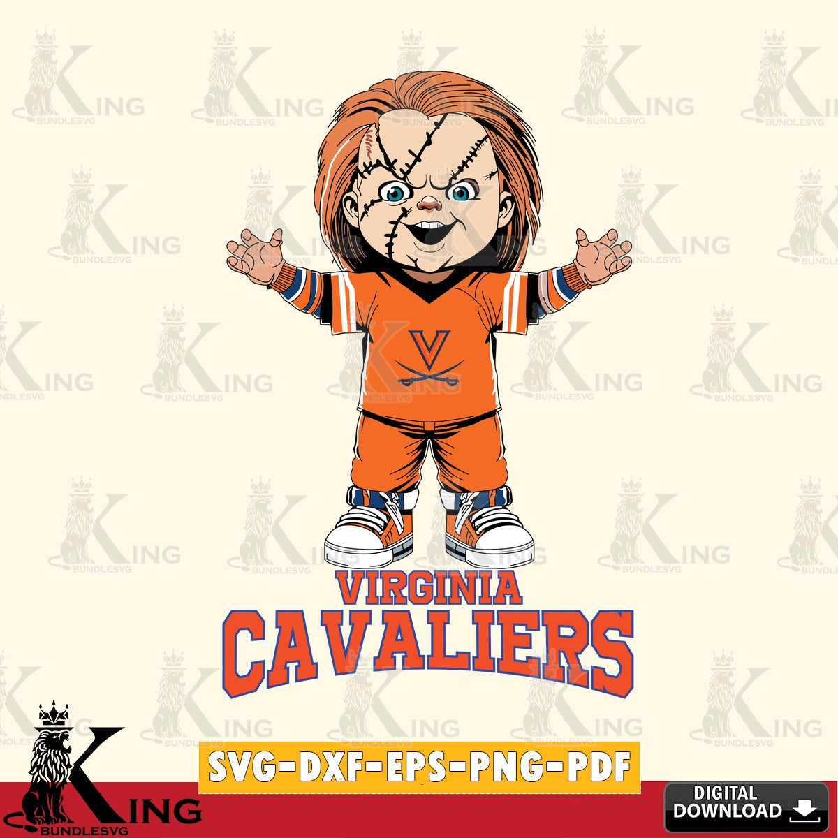 High-quality graphic of Virginia Cavaliers Chucky Football, SVG cut file for personalized gifts and laser projects
