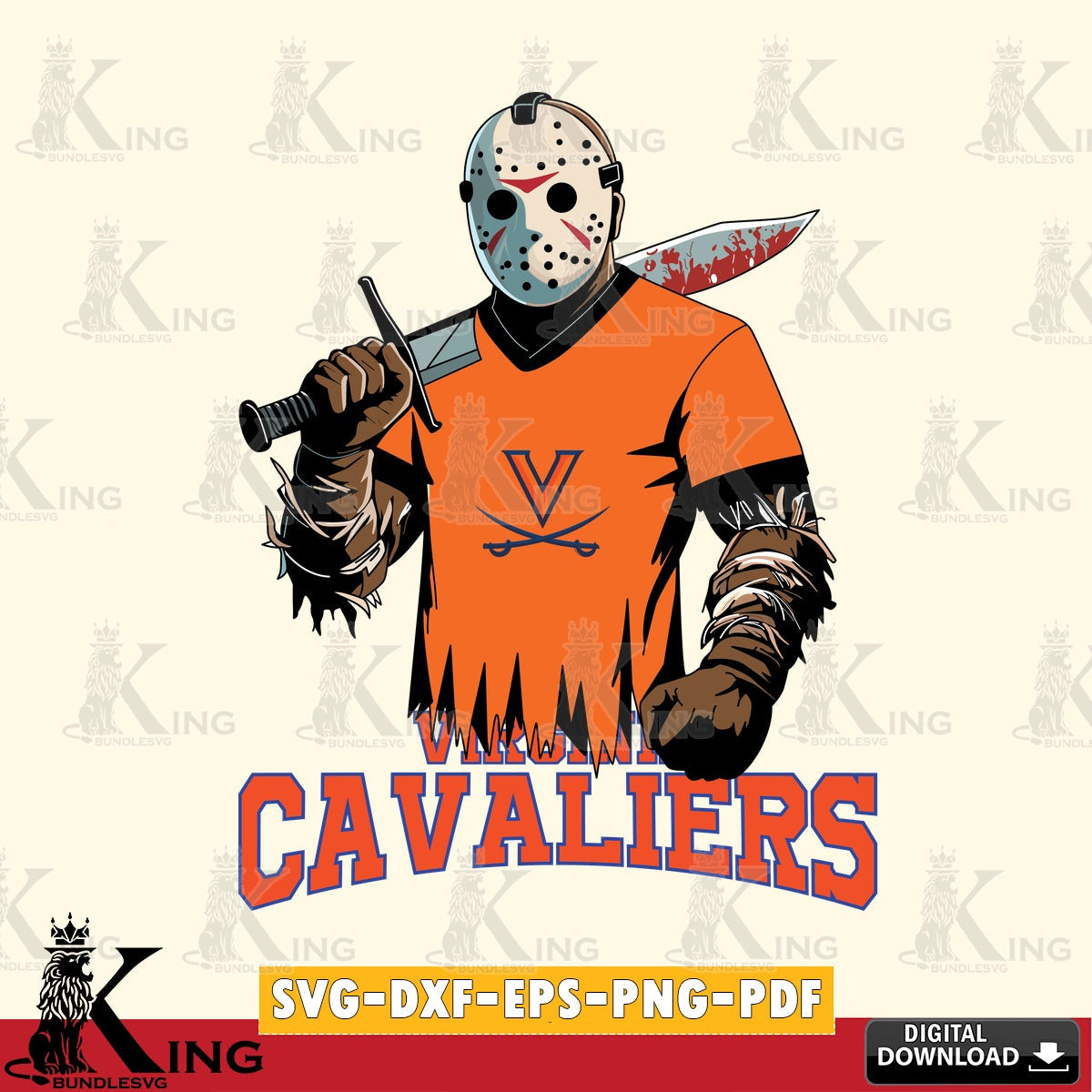 Beautiful illustration of Virginia Cavaliers Jason Voorhees football, NCAA, printable vector design for sublimation and crafts