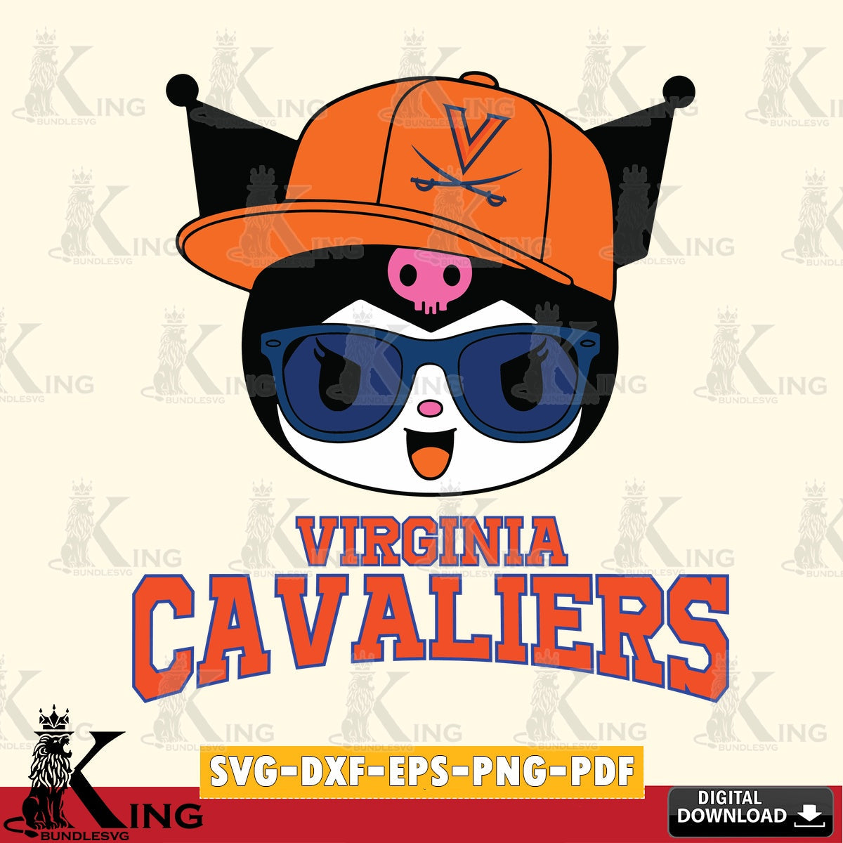 Virginia Cavaliers Kuromi Football Cool SVG file, Cricut, Cut file  , Digital Download , Instant Download, Sanrio svg, Clipart