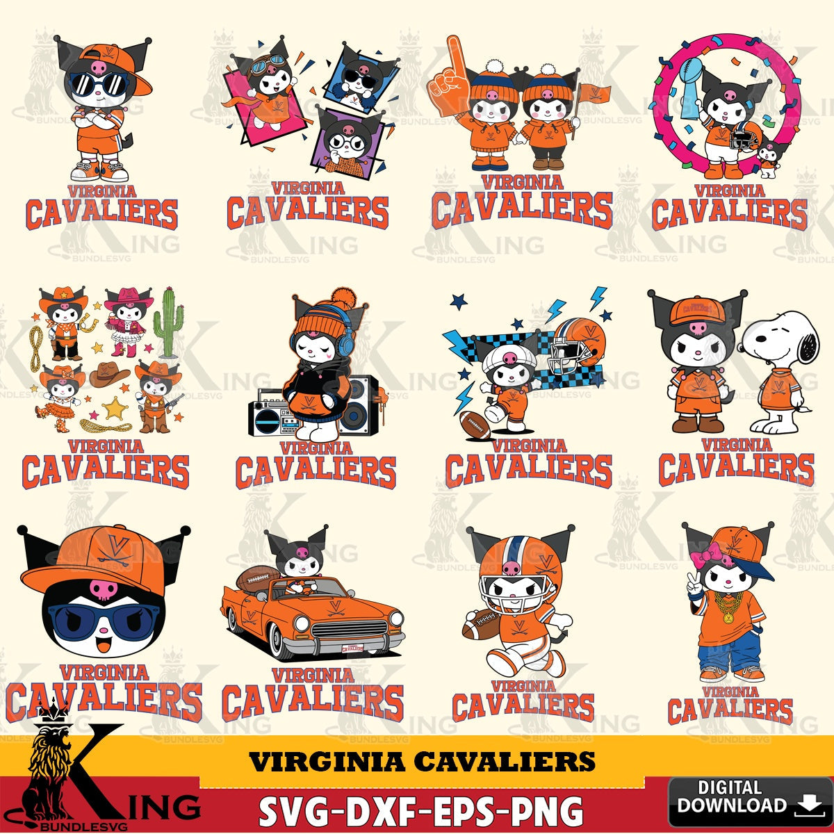 Virginia Cavaliers Kuromi Football Jersey NCAA Bundle SVG file, Cricut, Cut file  , Digital Download , Instant Download, Sanrio svg, Clipart