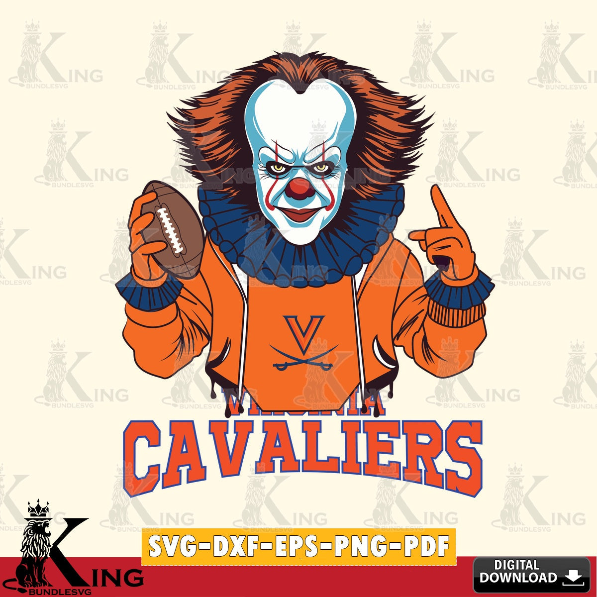 Stylish representation of Virginia Cavaliers Pennywise player football, a digital clipart compatible with laser engraving and