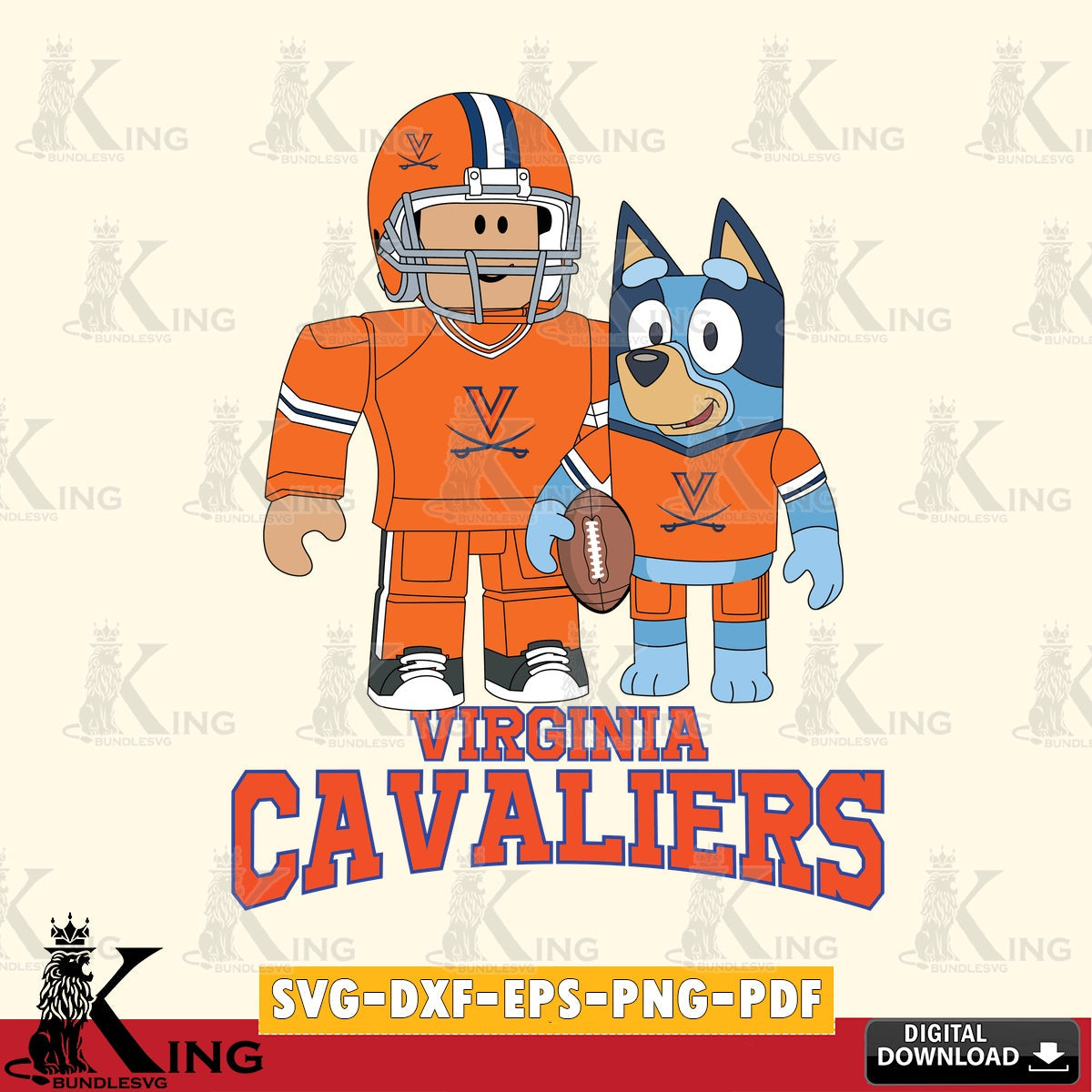 Virginia Cavaliers Roblox & Bluey Football SVG file , NCAA Cricut,  File cut , Digital Download , PDF File