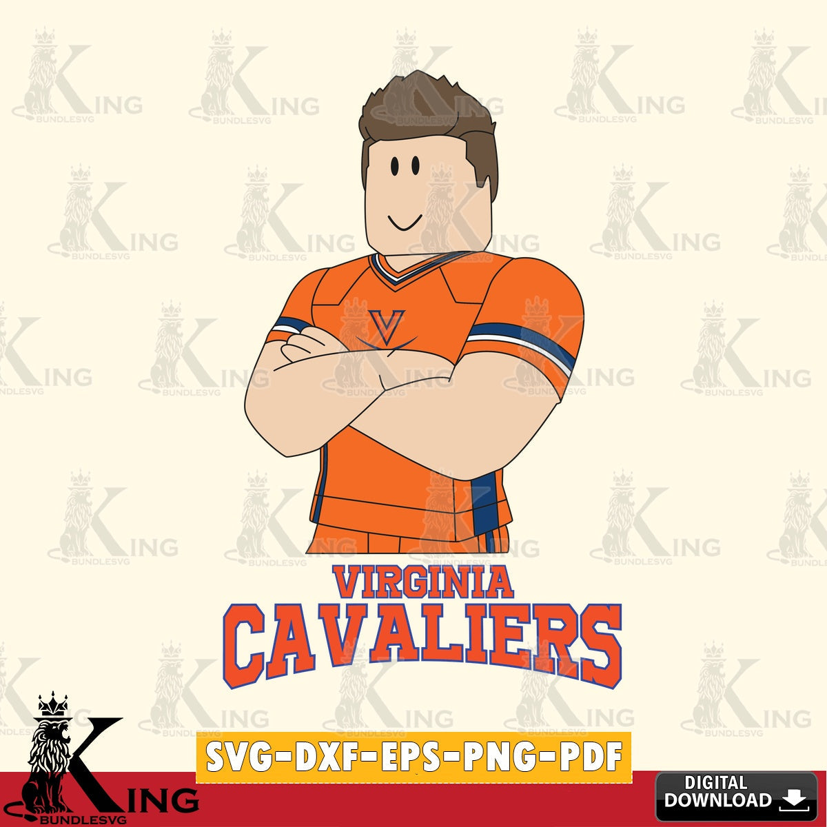 Hand-drawn style art of Virginia Cavaliers Roblox Football NCAA design SVG PNG files perfect for Cricut and Silhouette cutting