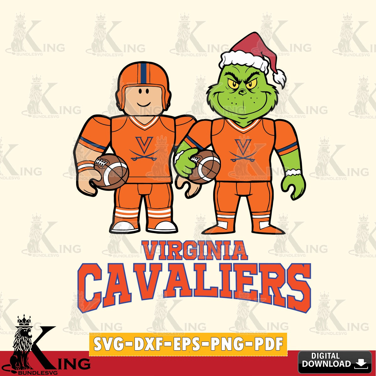 Virginia Cavaliers Roblox & Grinch Football SVG file , NCAA Cricut,  File cut , Digital Download , PDF File