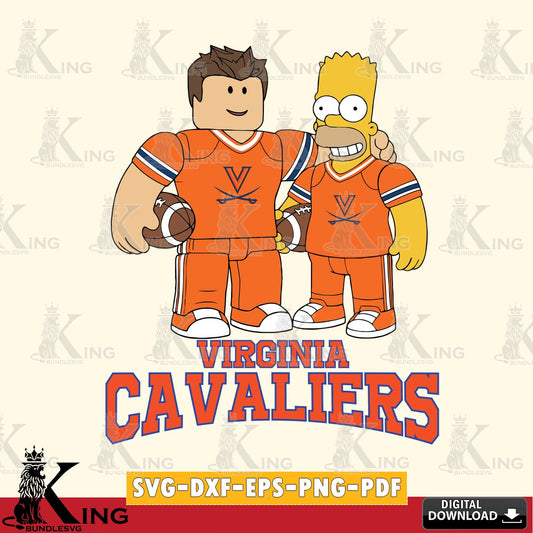 Hand-drawn style art of Virginia Cavaliers Roblox Homer Simpson Football NCAA Cricut File cut Digital SVG PNG files perfect for