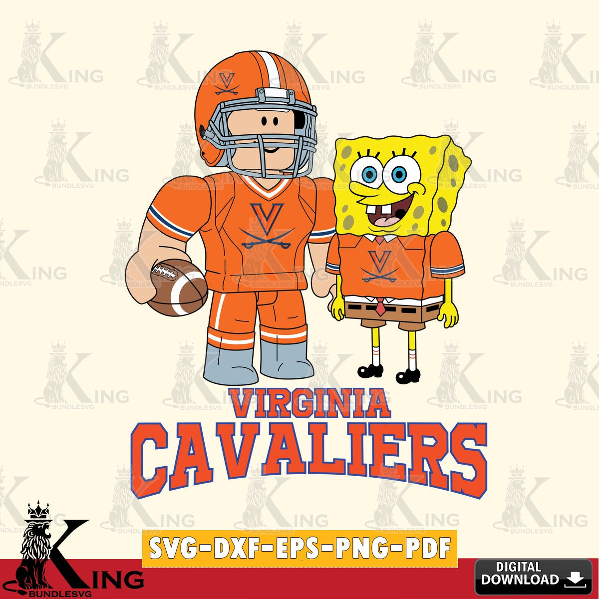 Virginia Cavaliers Roblox & Spongebob Football SVG file , NCAA Cricut,  File cut , Digital Download , PDF File