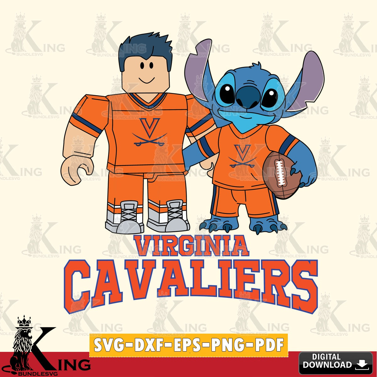 Virginia Cavaliers Roblox & Stitch Football SVG file , NCAA Cricut,  File cut , Digital Download , PDF File