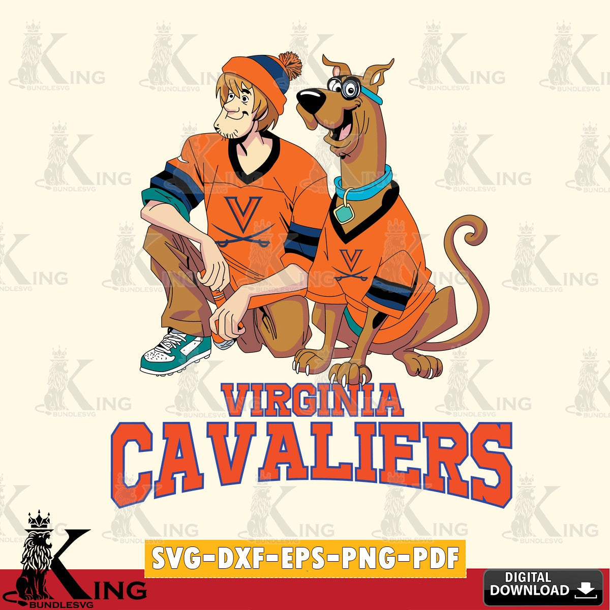 Eye-catching graphic of Virginia Cavaliers Shaggy and Scooby Doo football, high-quality vector for DIY scrapbooking and home decor