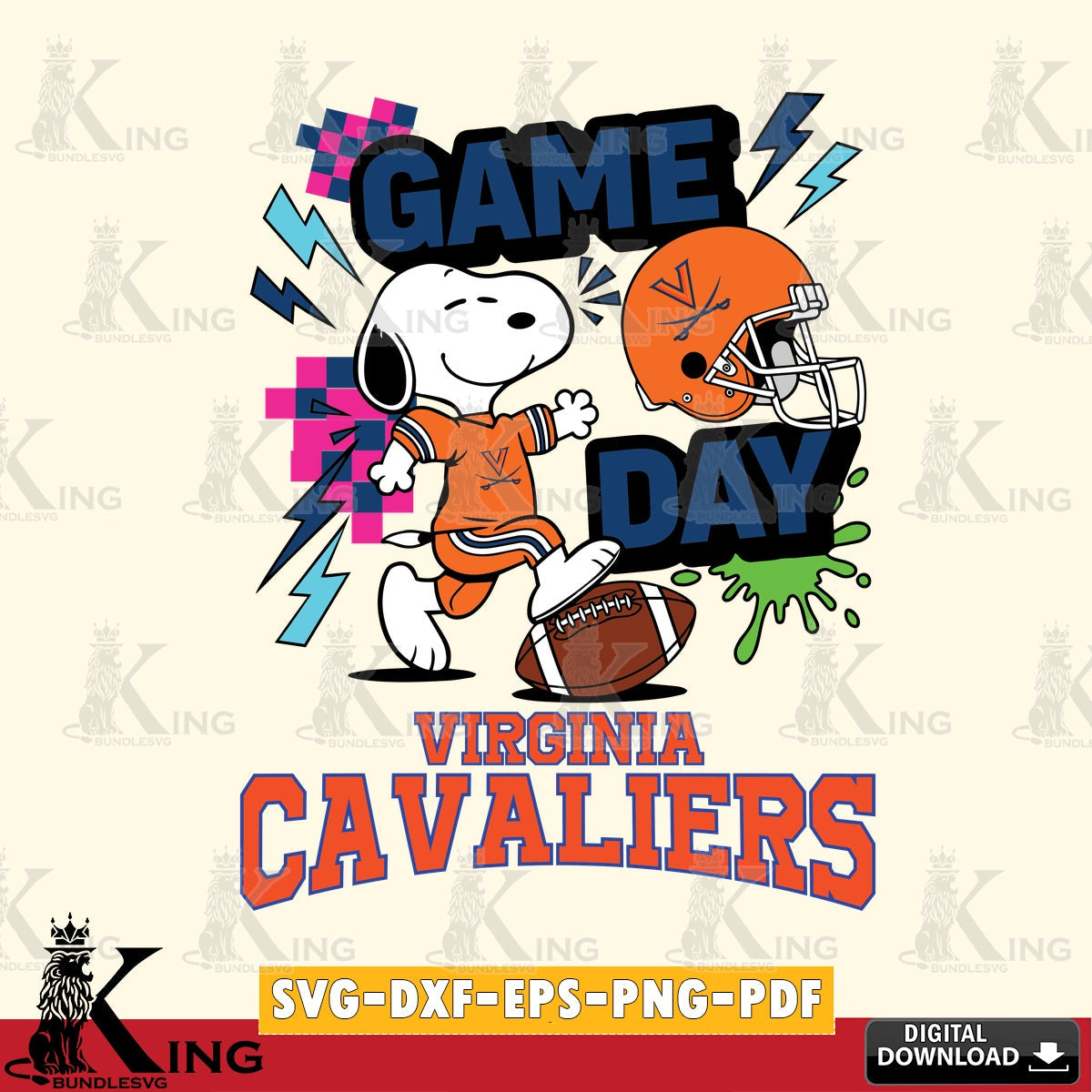 Virginia Cavaliers Snoopy Game day SVG, Cricut, Cut file  , Digital Download , Instant Download, Peanuts svg, NCAA svg, Football svg, Sport svg