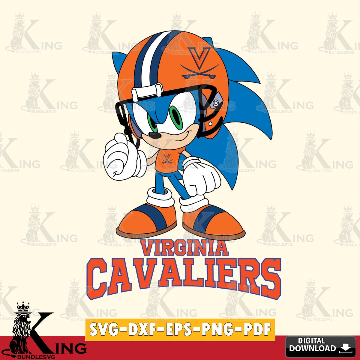 Virginia Cavaliers Sonic Football Mascot SVG file, Vector , Digital Download , PDF File , Instant Download