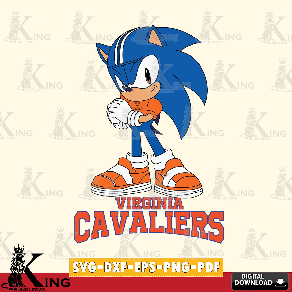 Printable art of Virginia Cavaliers Sonic cute Football printable vector design for sublimation and crafts