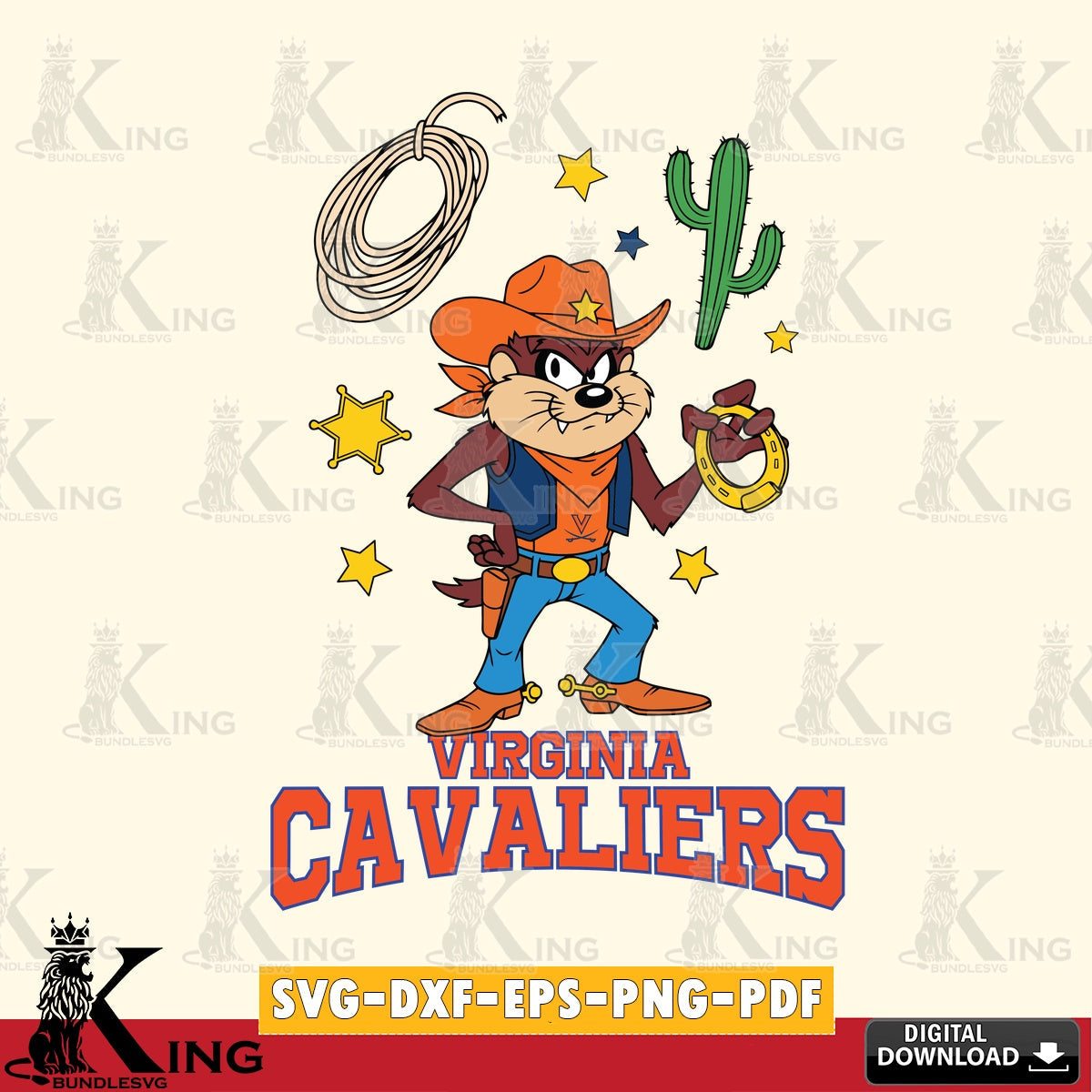 Virginia Cavaliers Taz Cowboy Western SVG file, Cut file  , Digital Download , Instant Download, Taz svg, NCAA svg