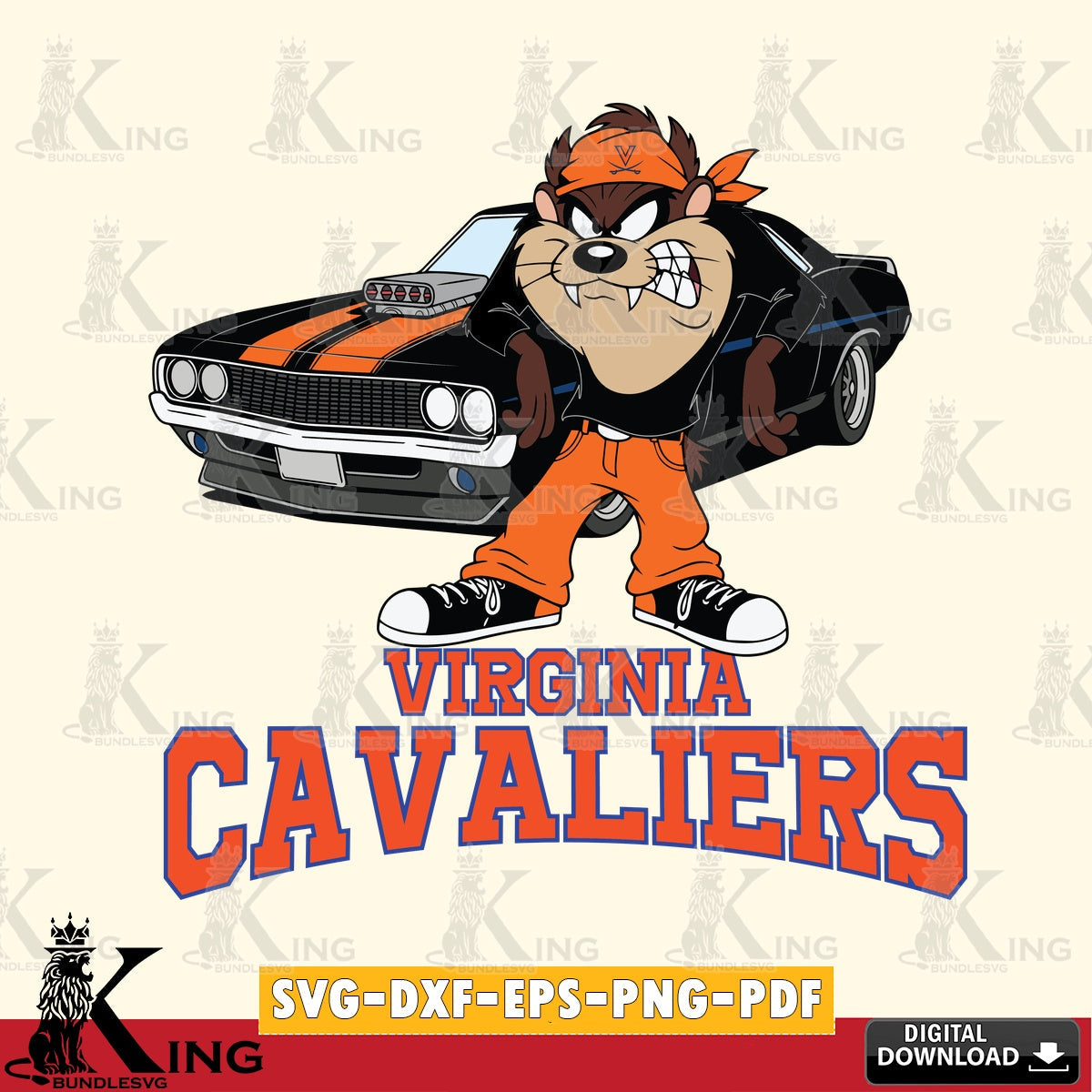 Virginia Cavaliers Taz Racing Car SVG file, Cut file  , Digital Download , Instant Download, Taz svg, NCAA svg