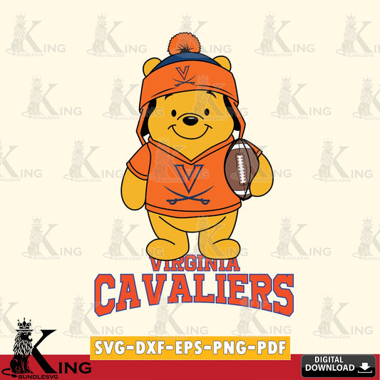 Beautiful illustration of a Virginia Cavaliers Winnie the Pooh football player, high-quality vector for DIY scrapbooking and home