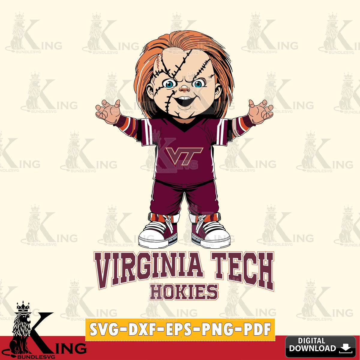 Digital clipart of Virginia Tech Hokies Chucky Football NCAA SVG PNG files perfect for Cricut and Silhouette cutting