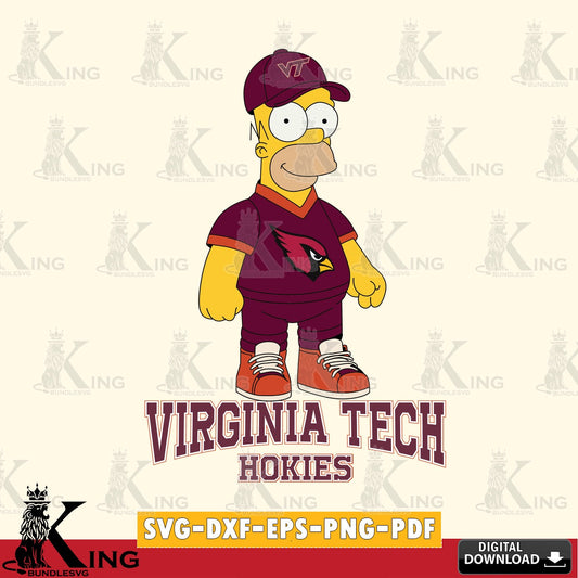 Beautiful illustration of Virginia Tech Hokies Homer Simpson football, cut file ideal for vinyl projects and T-shirt printing