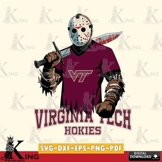 Eye-catching graphic of a Virginia Tech Hokies Jason Voorhees football design, printable vector design for sublimation and crafts