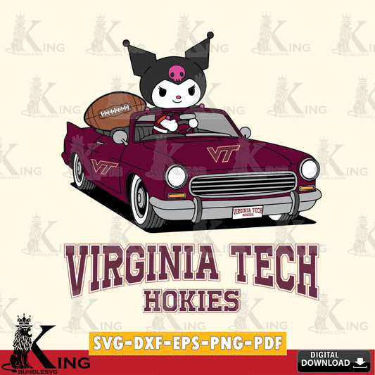 Virginia Tech Hokies Kuromi Car Football Game SVG file, Cricut, Cut file  , Digital Download , Instant Download, Sanrio svg, Clipart