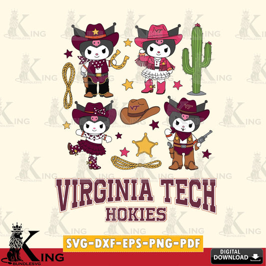 Virginia Tech Hokies Kuromi Cowboy Western SVG file, Cricut, Cut file  , Digital Download , Instant Download, Sanrio svg, Clipart