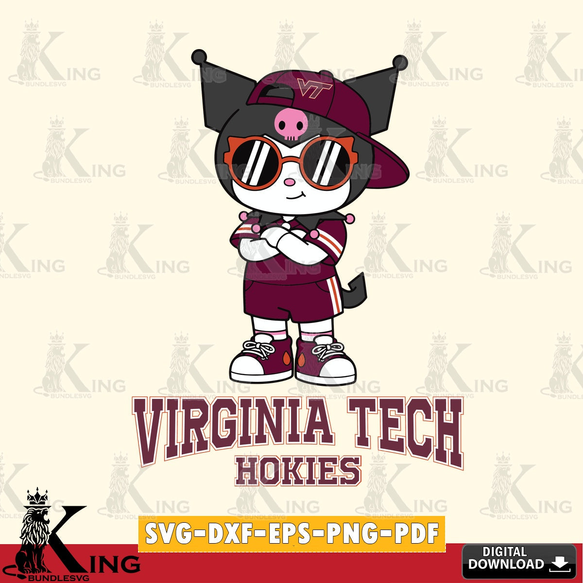 Virginia Tech Hokies Kuromi Football Jersey SVG file, Cricut, Cut file  , Digital Download , Instant Download, Sanrio svg, Clipart