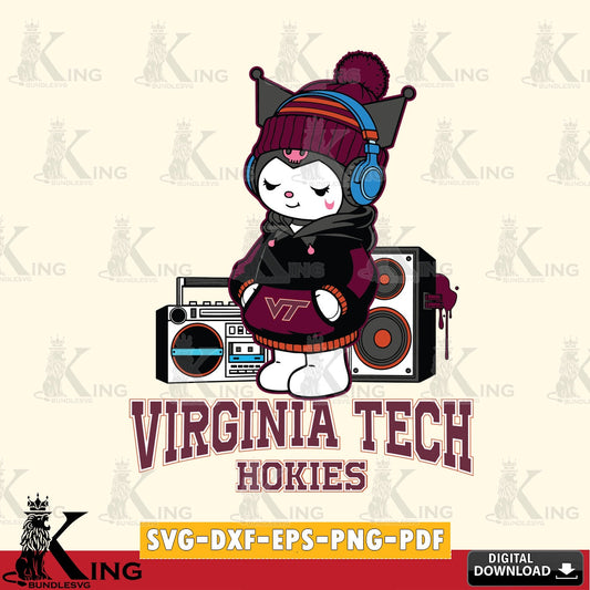 Virginia Tech Hokies Kuromi Football Music SVG file, Cricut, Cut file  , Digital Download , Instant Download, Sanrio svg, Clipart
