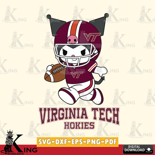 Virginia Tech Hokies Kuromi Football Run SVG file, Cricut, Cut file  , Digital Download , Instant Download, Sanrio svg, Clipart