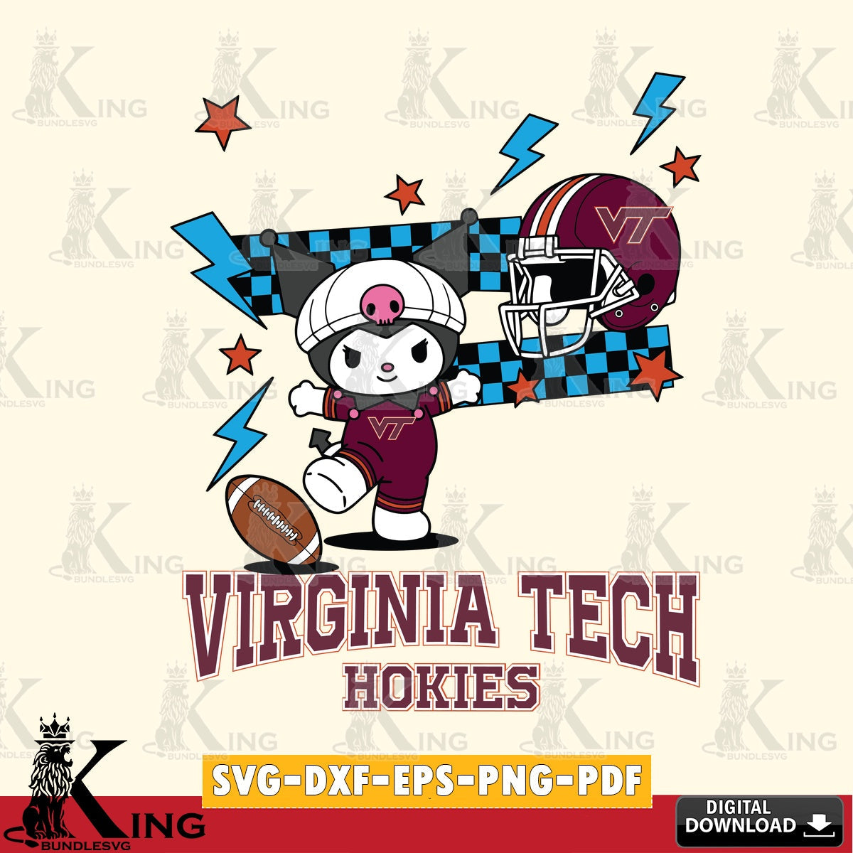 Virginia Tech Hokies Kuromi Game Day SVG file, Cricut, Cut file  , Digital Download , Instant Download, Sanrio svg, Clipart