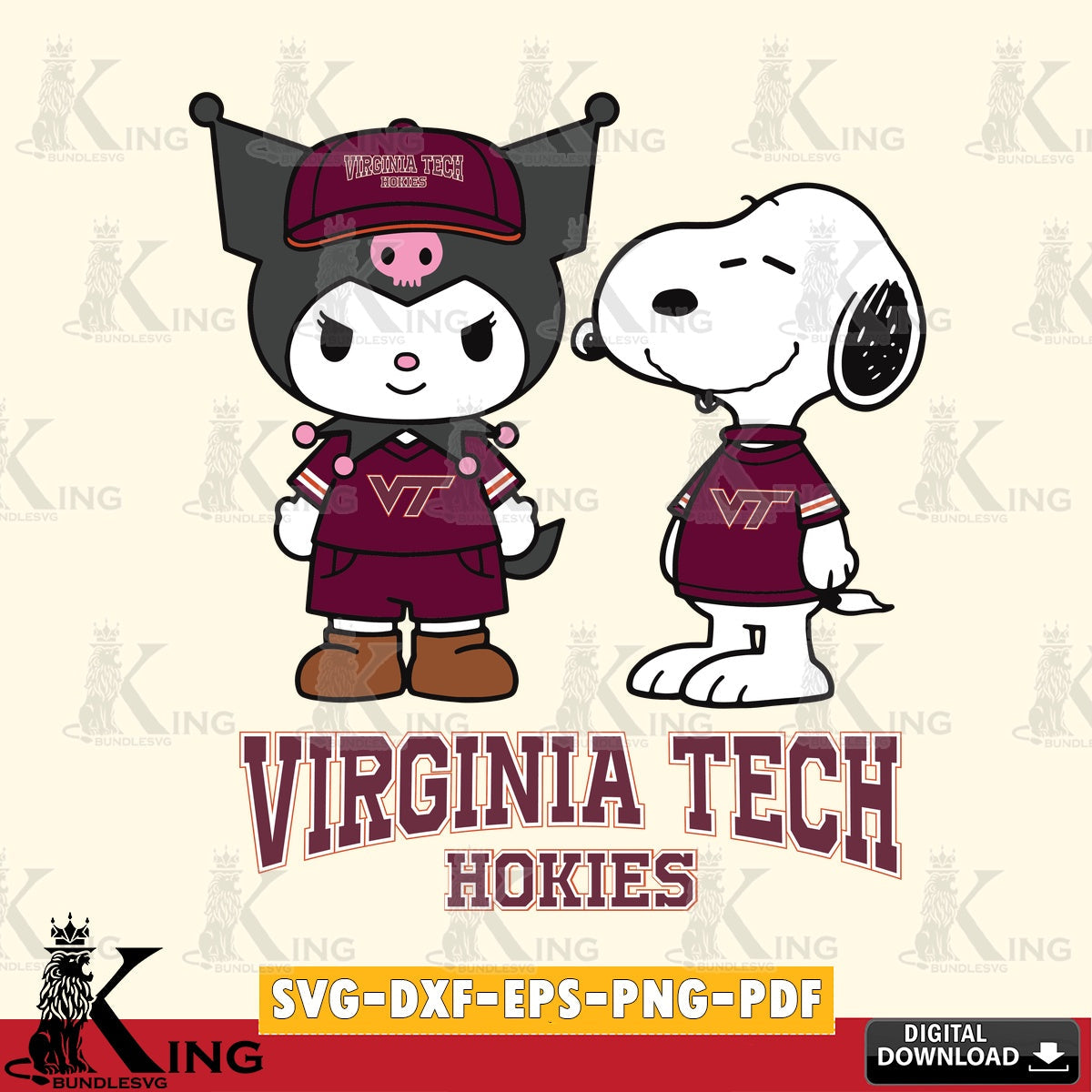 Virginia Tech Hokies Kuromi Snoopy Football SVG file, Cricut, Cut file  , Digital Download , Instant Download, Sanrio svg, Clipart