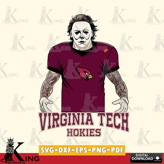 Stylish representation of Virginia Tech Hokies Michael Myers tattoo football, PNG clipart for sublimation printing and graphic