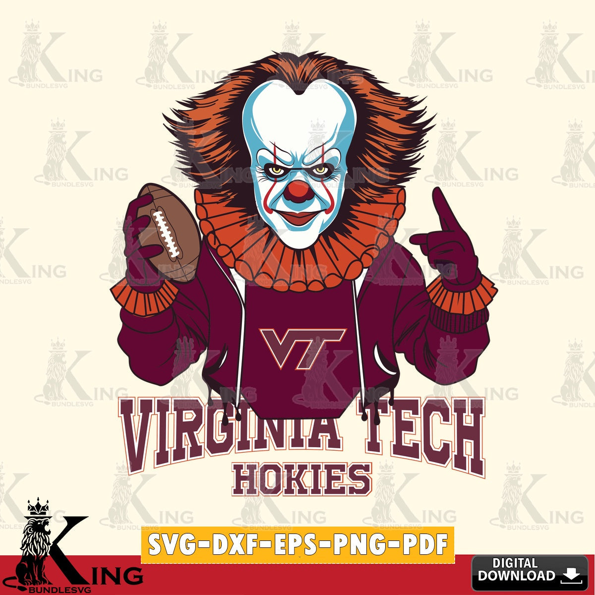 Digital clipart of Virginia Tech Hokies Pennywise player football, SVG cut file for personalized gifts and laser projects