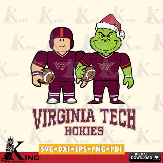 Unique artwork depicting Virginia Tech Hokies Roblox & Grinch Football, NCAA Cricut vector art for engraving, cutting, and