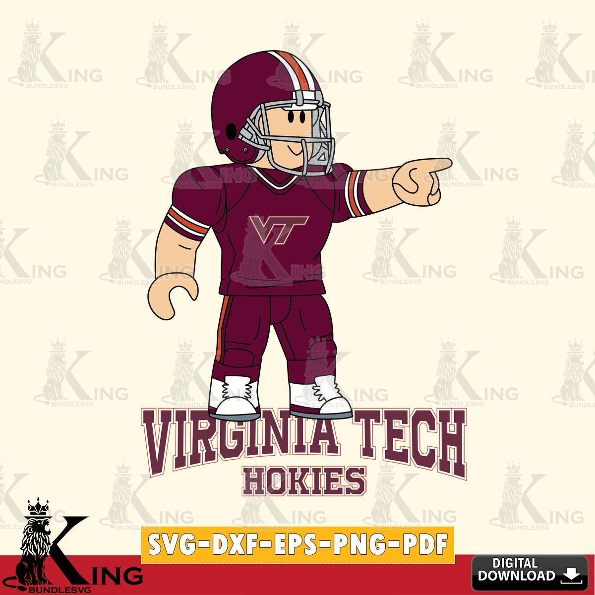 Virginia Tech Hokies Roblox Player Football SVG file , NCAA Cricut,  File cut , Digital Download , PDF File