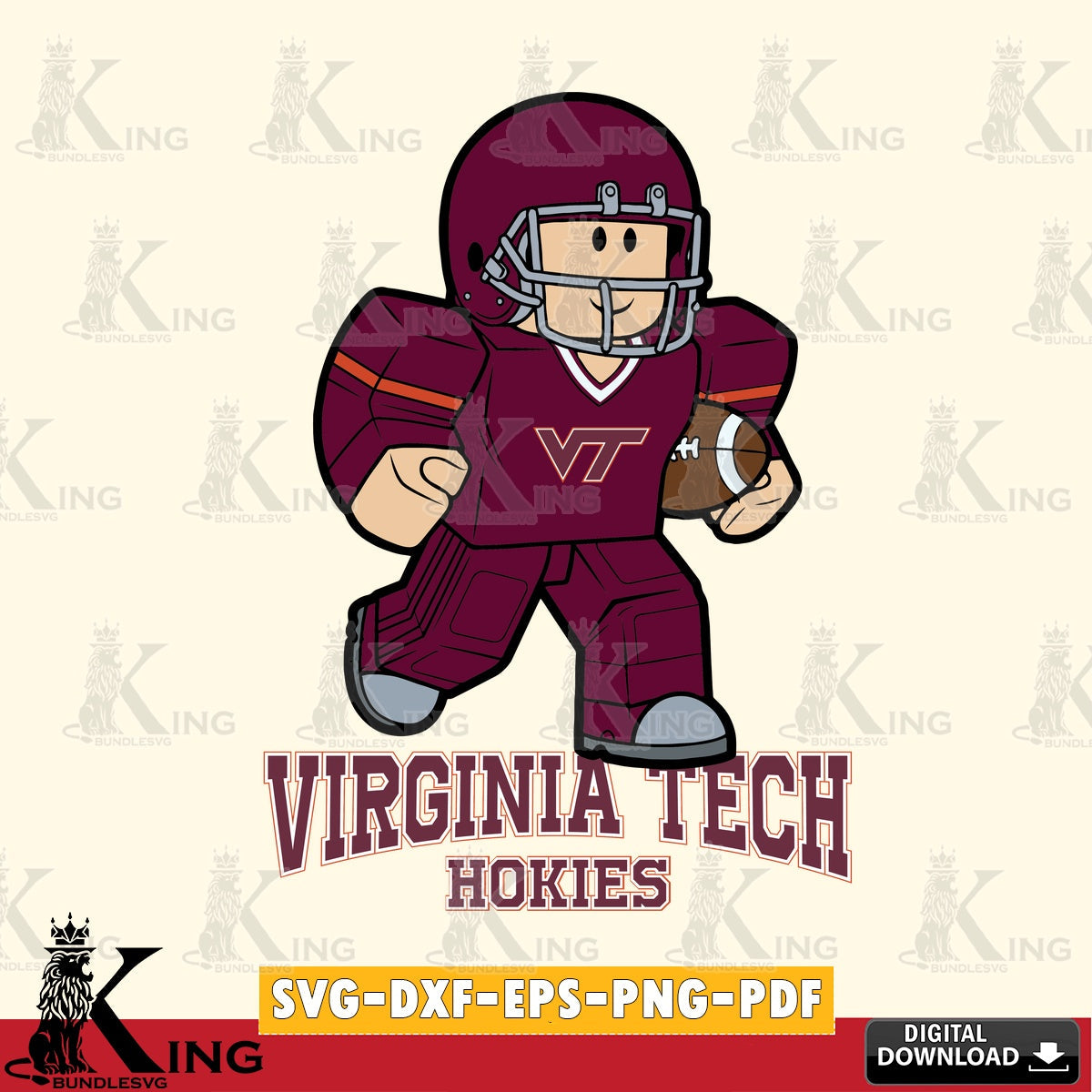 Virginia Tech Hokies Roblox Player Rugby SVG file , NCAA Cricut,  File cut , Digital Download , PDF File