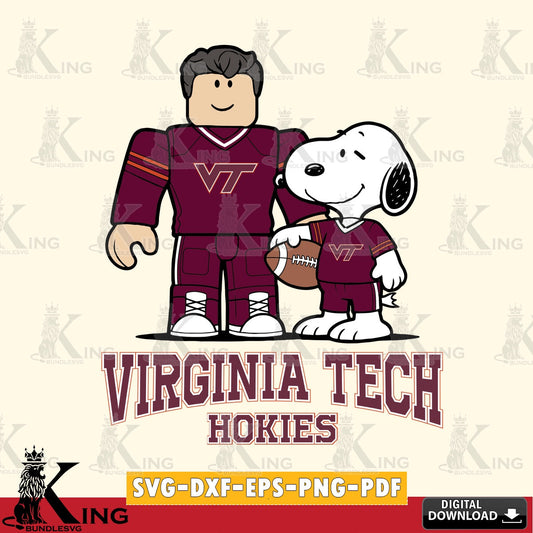 Unique artwork depicting Virginia Tech Hokies Roblox, Snoopy Football, NCAA Cricut vector art for engraving, cutting, and