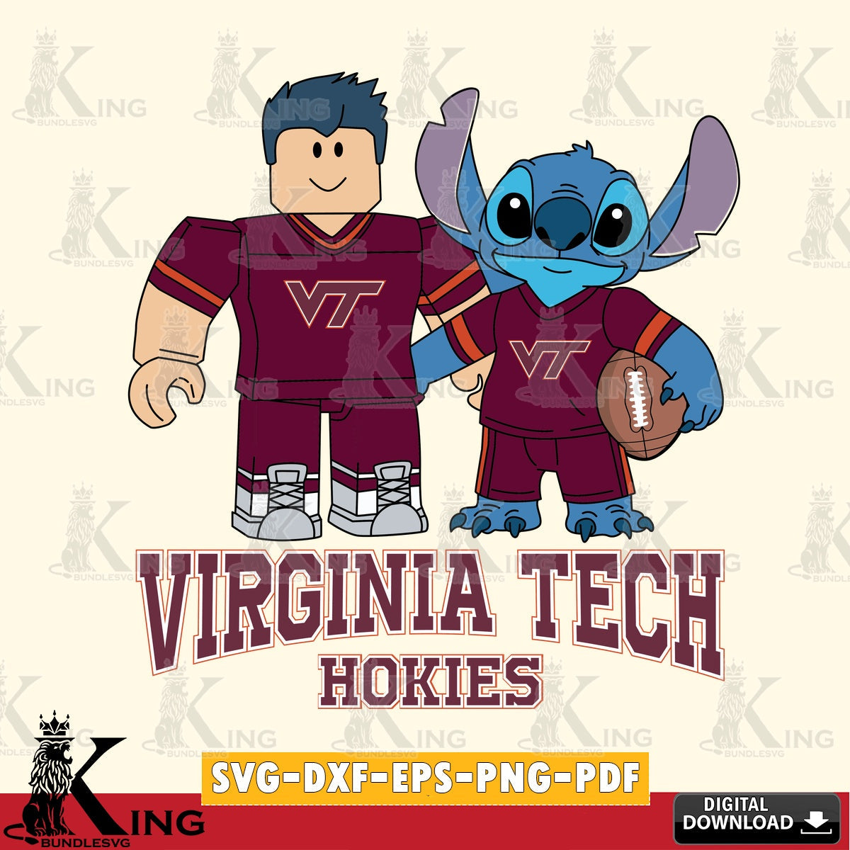Virginia Tech Hokies Roblox & Stitch Football SVG file , NCAA Cricut,  File cut , Digital Download , PDF File