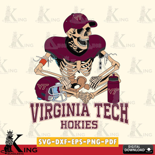 Modern graphic depicting a Virginia Tech Hokies skeleton football player, PNG clipart for sublimation printing and graphic design