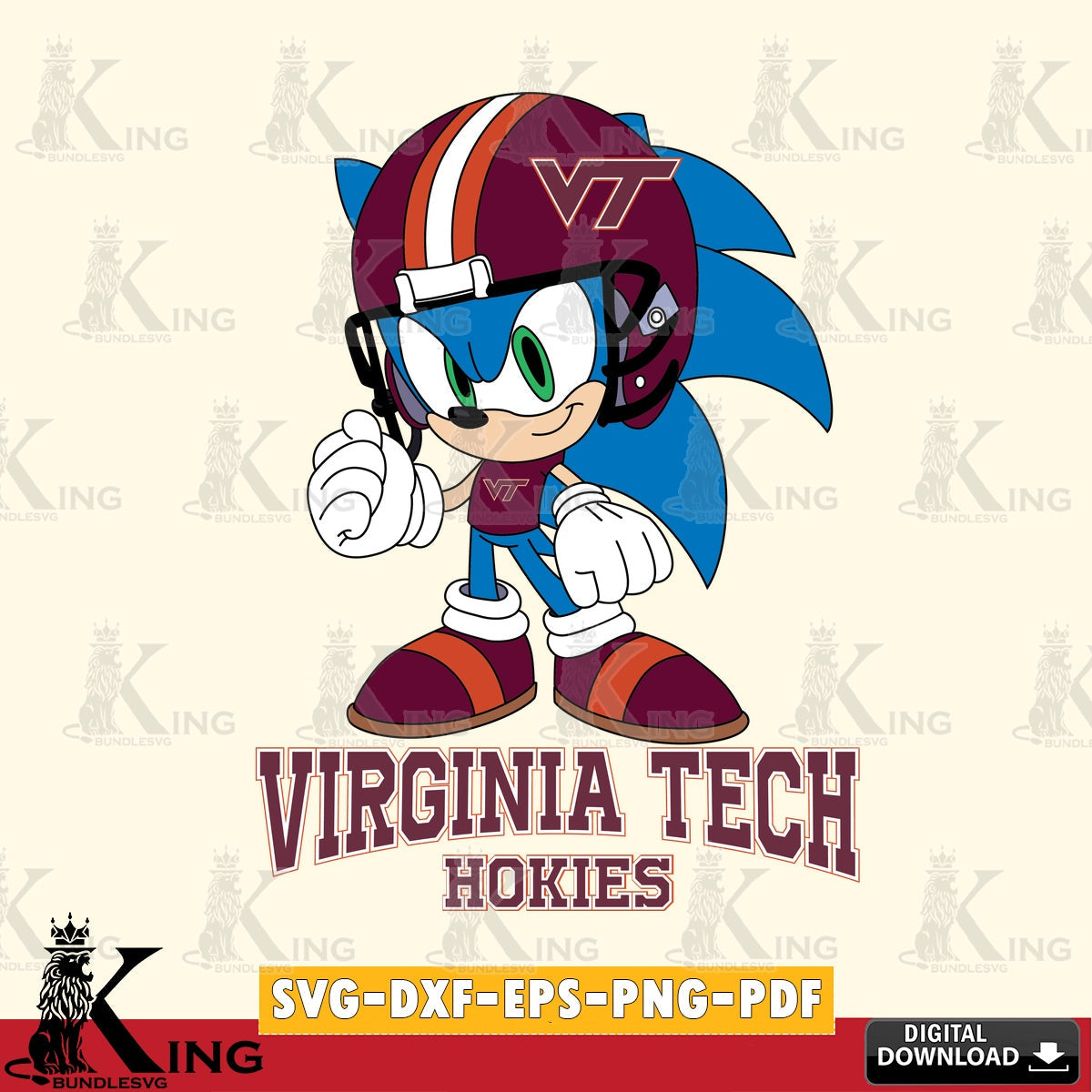Digital clipart of Virginia Tech Hokies Sonic Football Mascot as a crafting file for iron-on transfer and vinyl decals