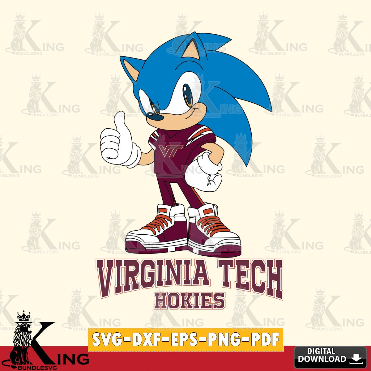 Virginia Tech Hokies Sonic Like Football SVG file, Vector , Digital Download , PDF File , Instant Download