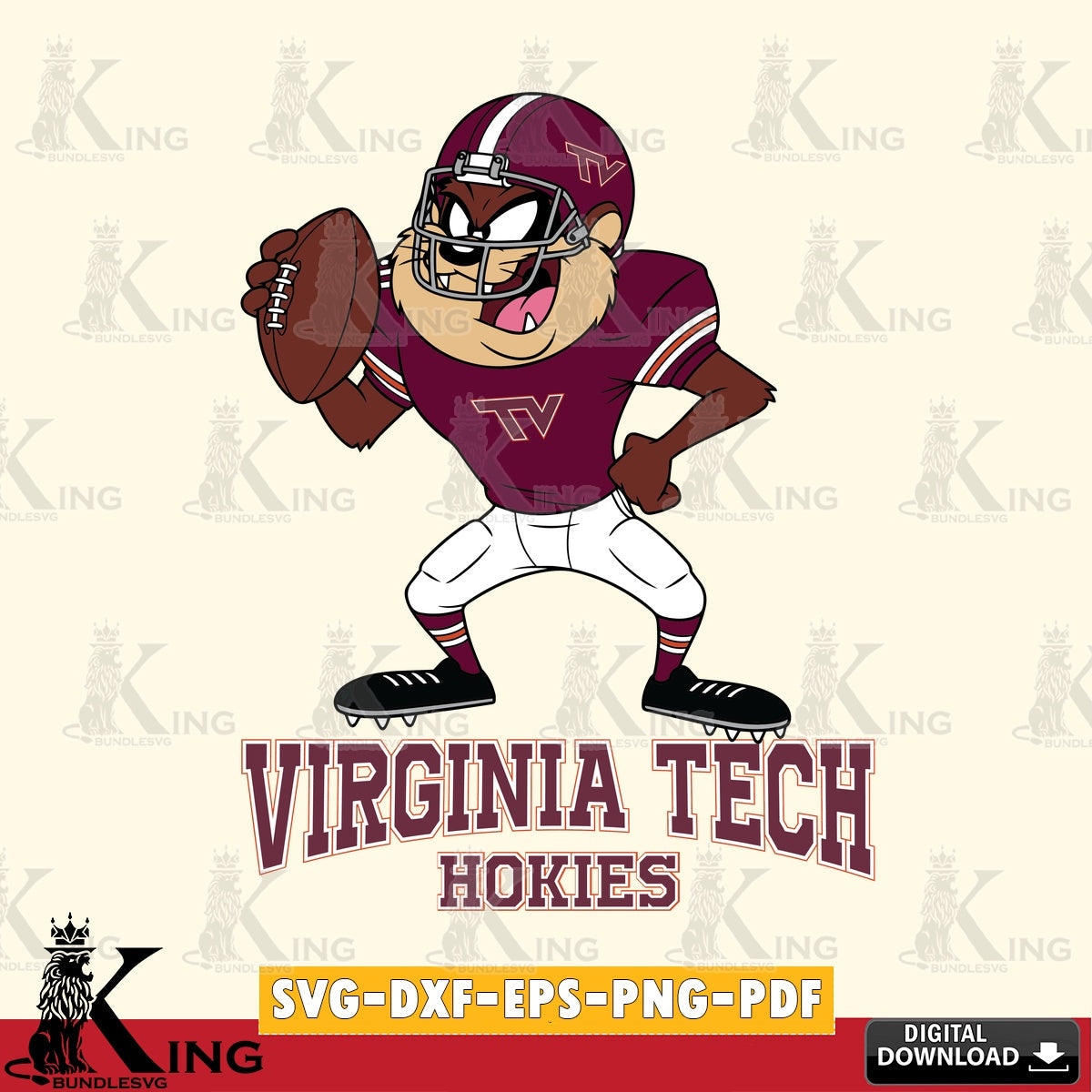 Virginia Tech Hokies Taz Football Player SVG file, Cut file  , Digital Download , Instant Download, Taz svg, NCAA svg